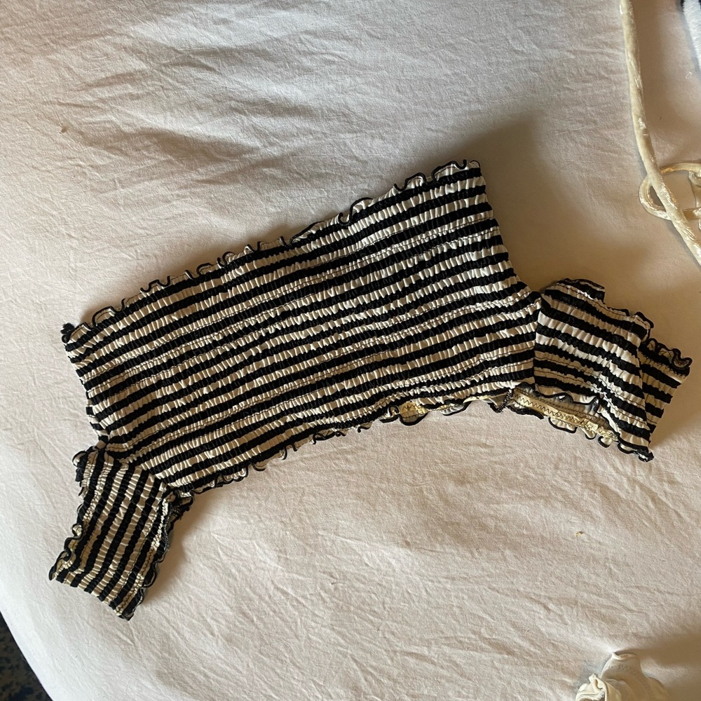 Striped Black and White Off-Shoulder bikini Top